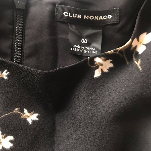 Club Monaco Floral Print Fancy Ruffled sleeves with keyholes Black Dress 00 - Picture 7 of 8